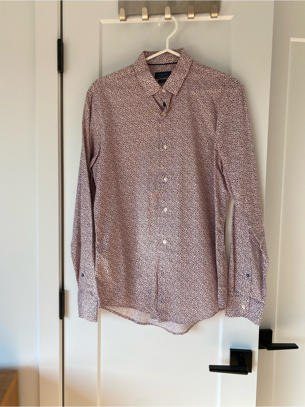 Zara Slim Fit Maroon Patterned Men's Dress Shirt